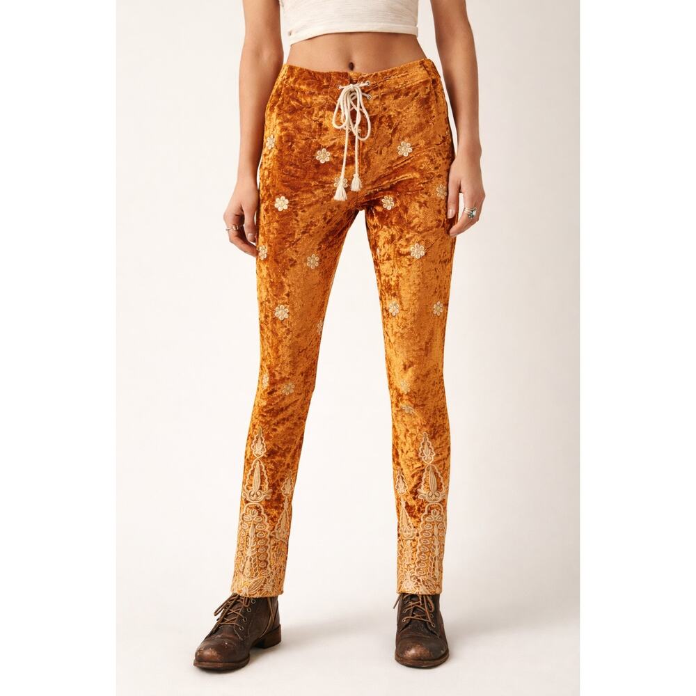 Lenni The Label Rumi Chromatic Embroidered Amber Velvet Lace Up Skinny Hot Pants